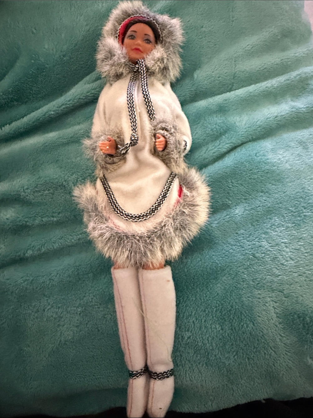 Handcrafted White Fur-Trim Eskimo Doll - Decorative Home Accent